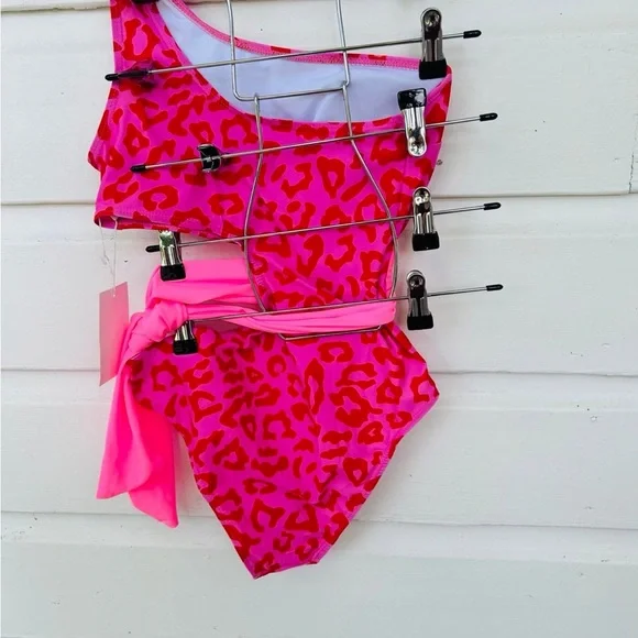 Swim One-Shoulder Pink Leopard Swimsuit - Picture 4 of 5